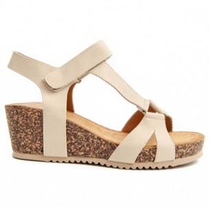 Sandalia De Cuña - Beige - Altura: 6 Cm