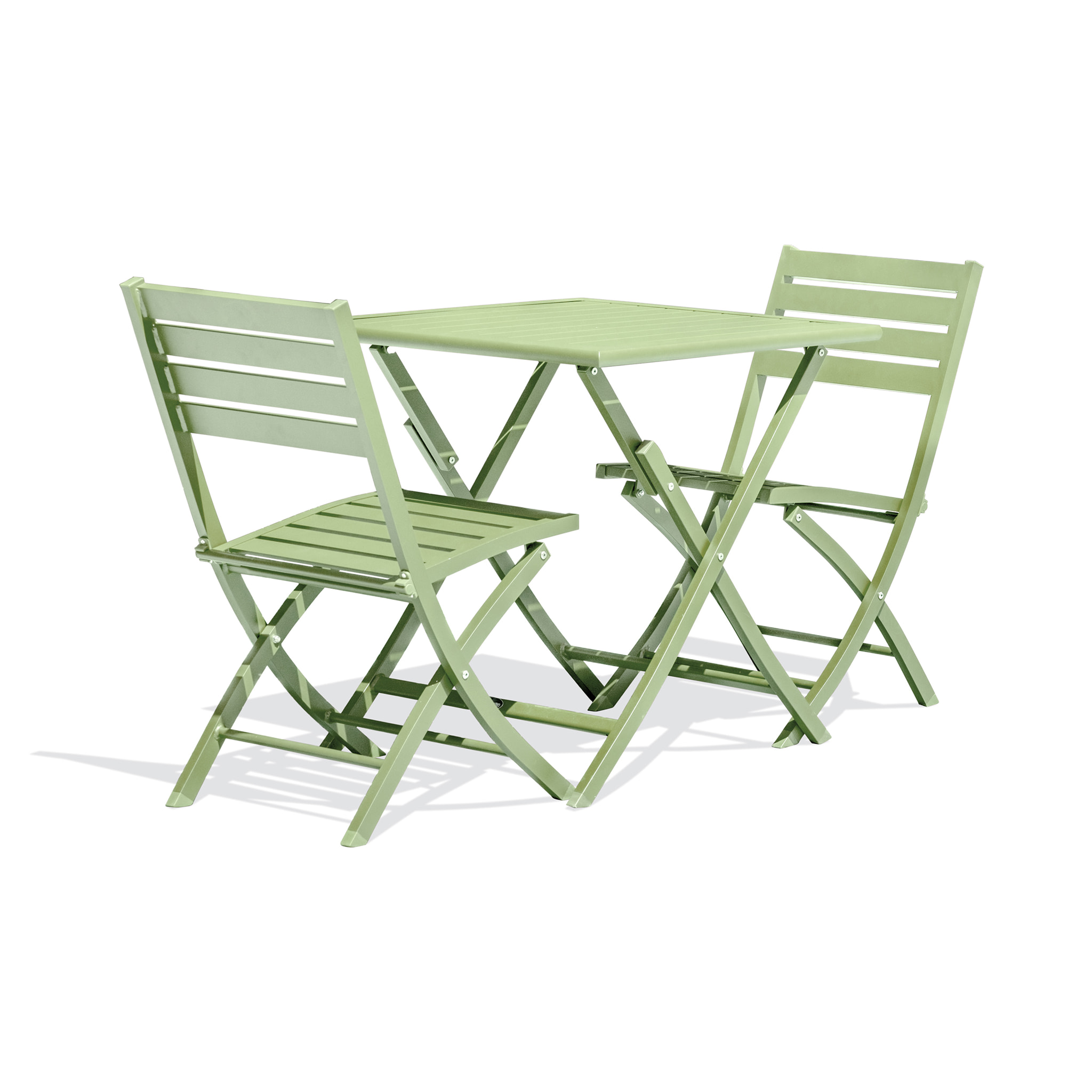 MARIUS - Ensemble repas de jardin 2 places en aluminium vert lagune