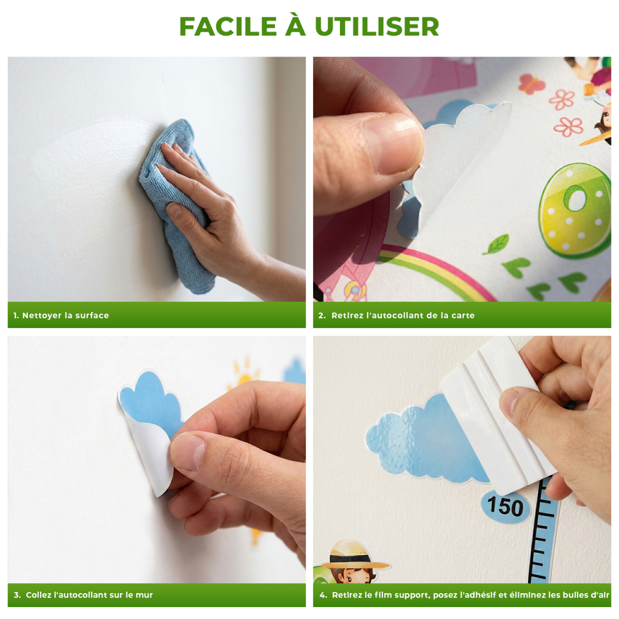 Stickers Muraux décoration adhésifs Toise Enfants avec Montgolfière