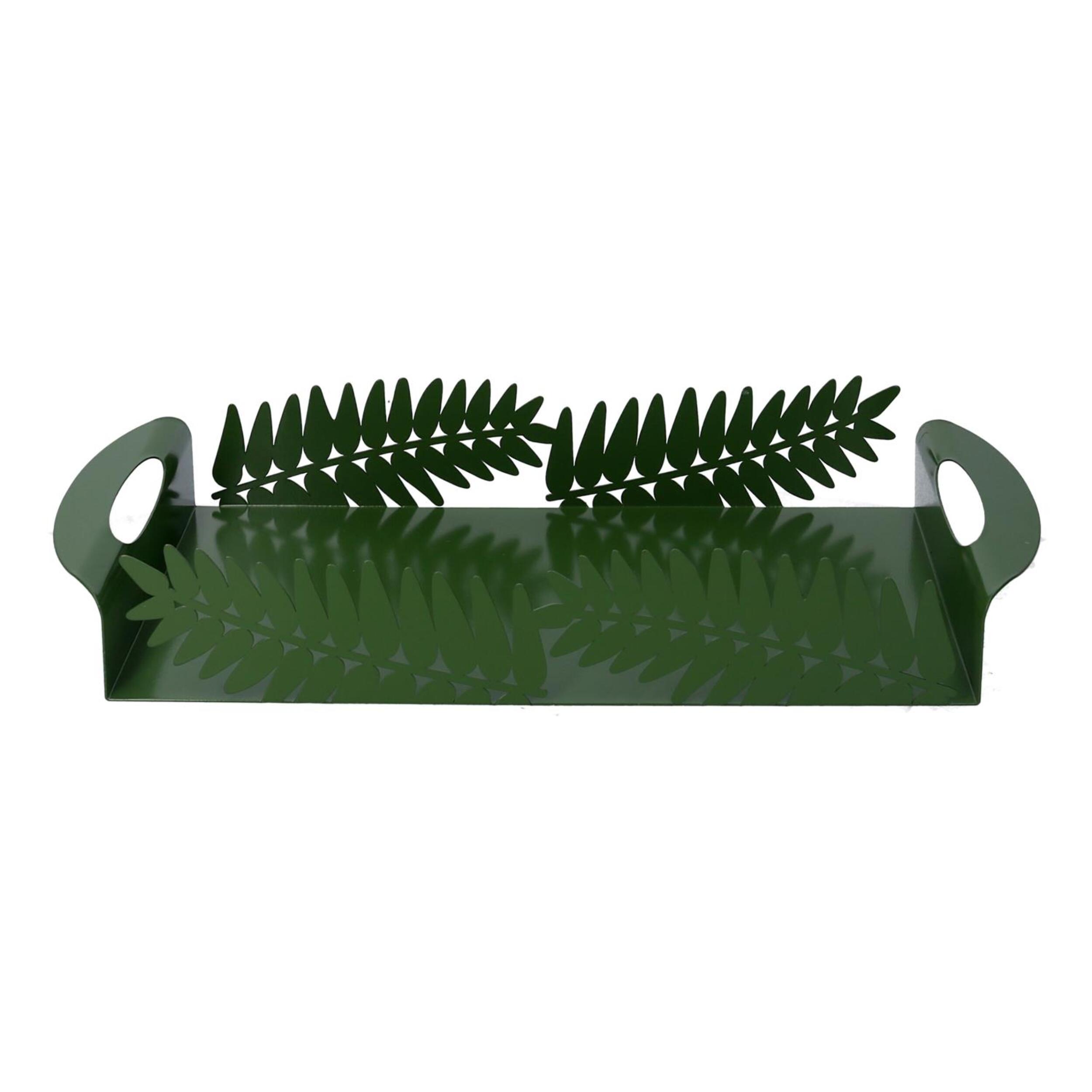 Vassoio in metallo foglia d'alloro verde scuro rettangolare cm41x20h6,5