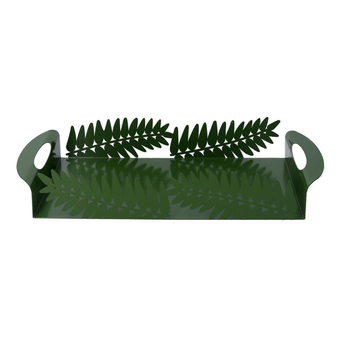 Vassoio in metallo foglia d'alloro verde scuro rettangolare cm41x20h6,5