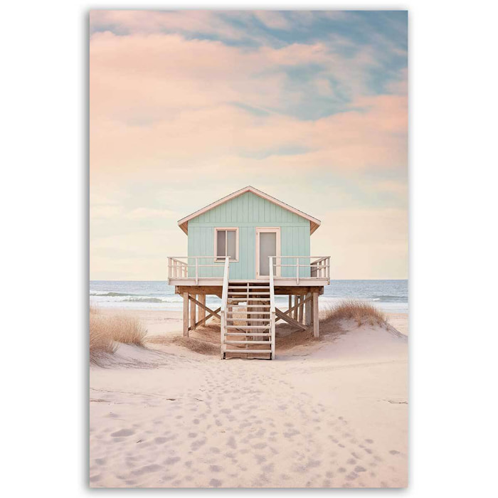 Tableau mer et plage Cabanon bleu pastel Tableau alu Dibond