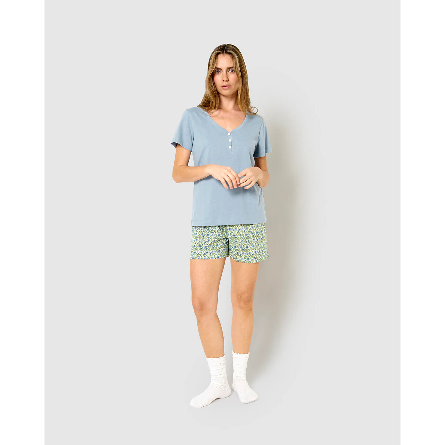 Pigiama corto Irene in cotone blu