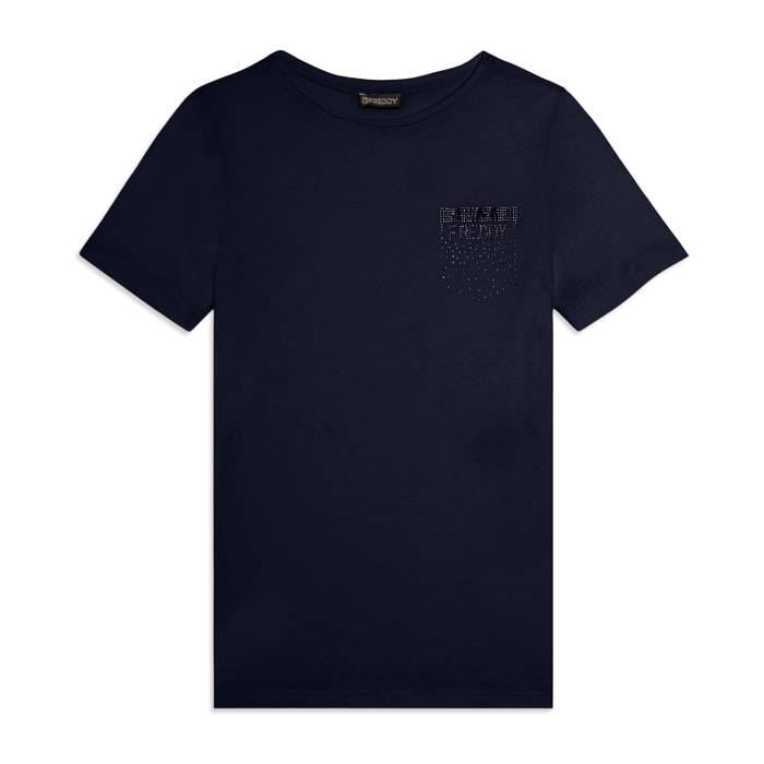 T-shirt manica corta con strass a forma di taschino FREDDY