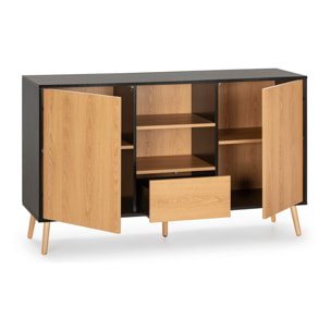 Aparador Apolo 2 Puertas 1 cajón, Color Negro/Madera