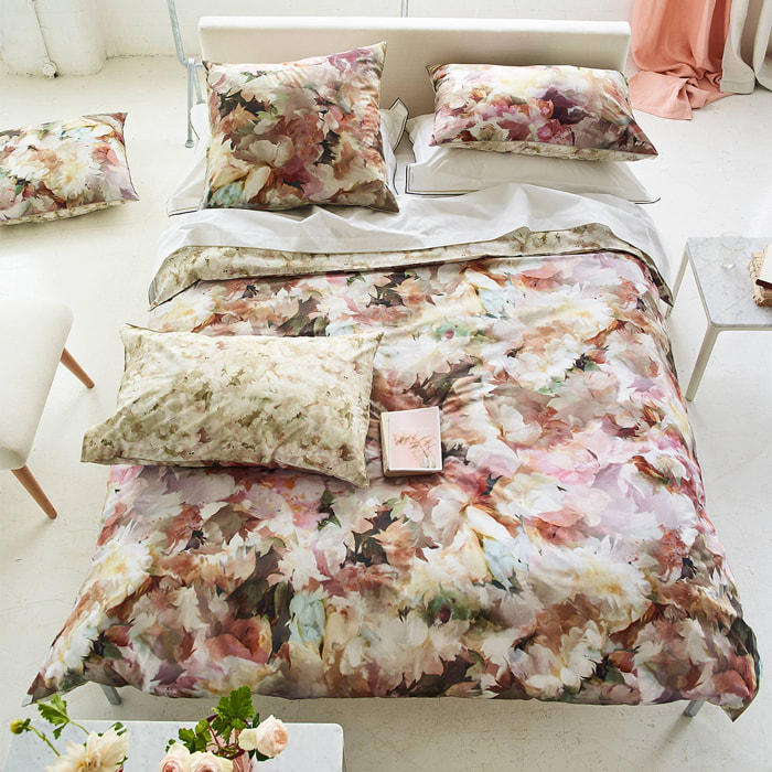 Housse de couette imprimée en percale de coton, FLEURS DE JOUR, Rose