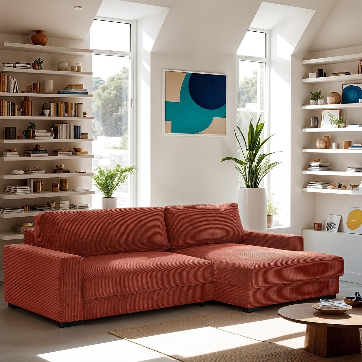 Canapé d'angle droit convertible 3 places en velours côtelé - ARTY