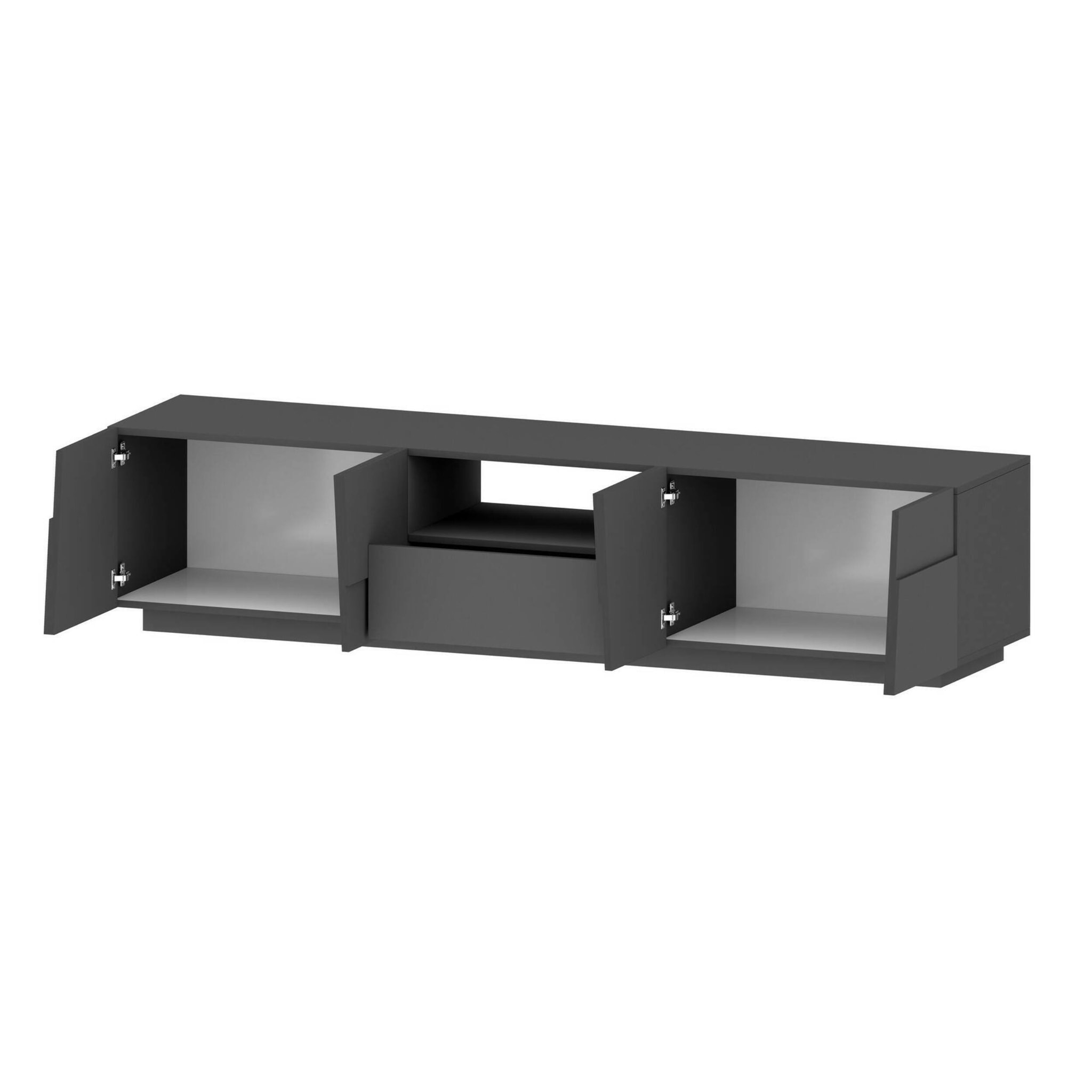 Mobile porta TV Dcortinovi, Credenza bassa da soggiorno con 4 ante e 1 cassetto, Base porta TV, 220x44h46 cm, Antracite