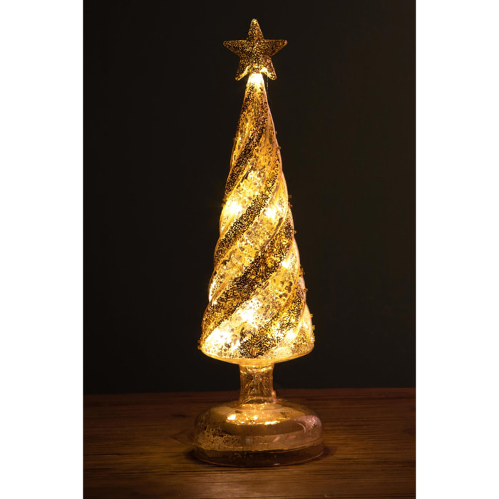 Albero Cono Con Led. Altezza 30 Cm - Pezzi 2 - 7,5X30X7,5cm - Colore: dorato - Bianchi Dino - Articoli Natalizi