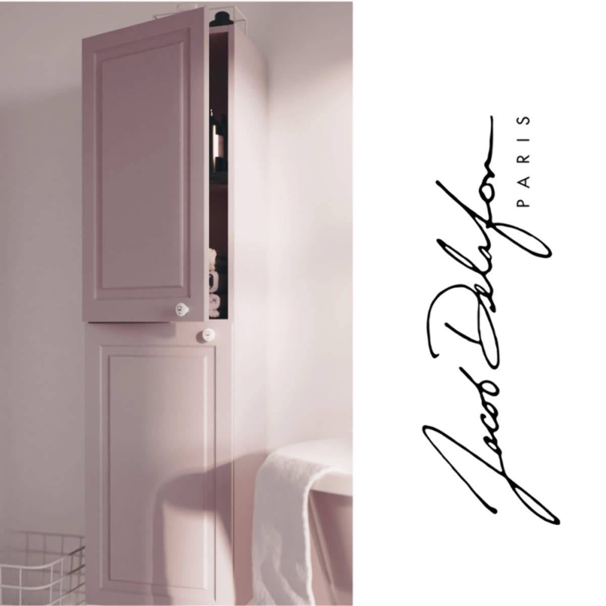 Pack meuble vasque Cléo 1889 rose velours + colonne gauche + mitigeur or