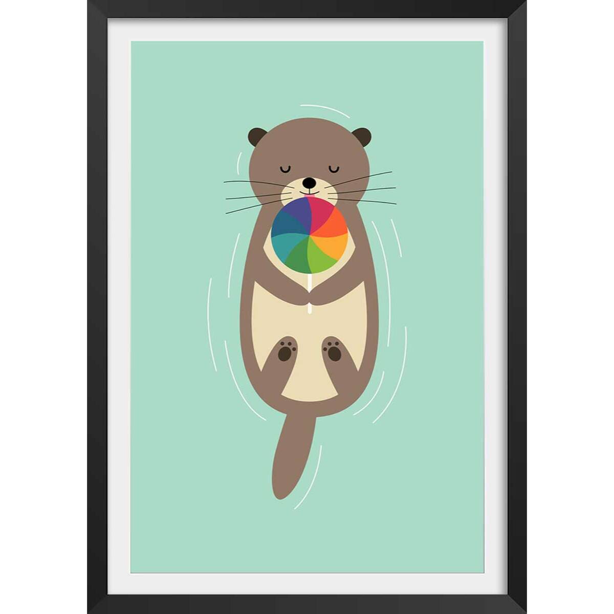 Affiche  loutre en baignade Affiche + cadre en bois - Noir