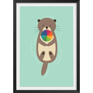 Affiche  loutre en baignade Affiche + cadre en bois - Noir