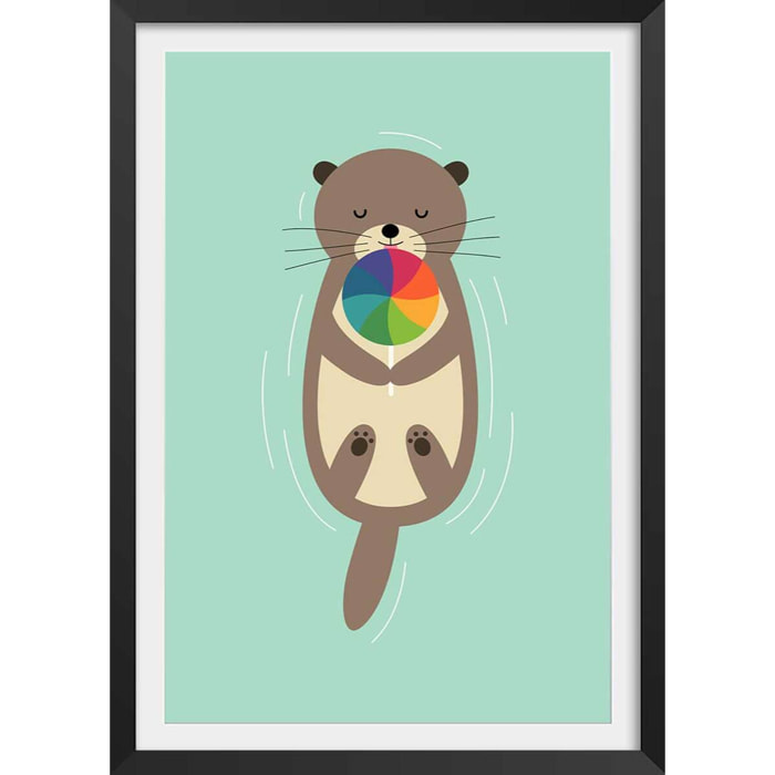 Affiche  loutre en baignade Affiche + cadre en bois - Noir