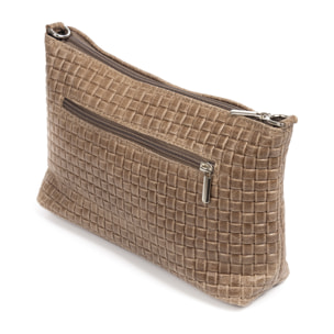 Zia Borsa a tracolla Donna. Pelle autentica Camoscio Incisione Geometrica.