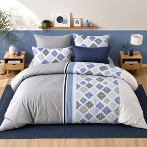 Parure housse de couette 100% percale de coton motif géométrique à losanges - BLUANCE
