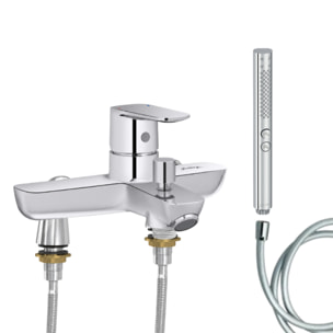 Mitigeur baignoire July+ + pommeau de douche Shift+ rond + flexible de douche lisse + colonnettes Idro'Flex