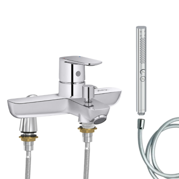 Mitigeur baignoire July+ + pommeau de douche Shift+ rond + flexible de douche lisse + colonnettes Idro'Flex