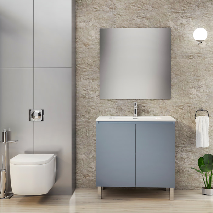 Ensemble de Salle de Bain Lust | 80 cm Bleu | Deux Portes | Lavabo Encastré | N'inclut pas le Miroir | Meuble Assemblé | Alday