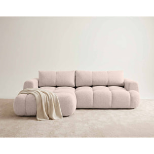 Yulin - Canapé d'angle gauche 4 places convertible avec coffre en tissu bouclette - Beige