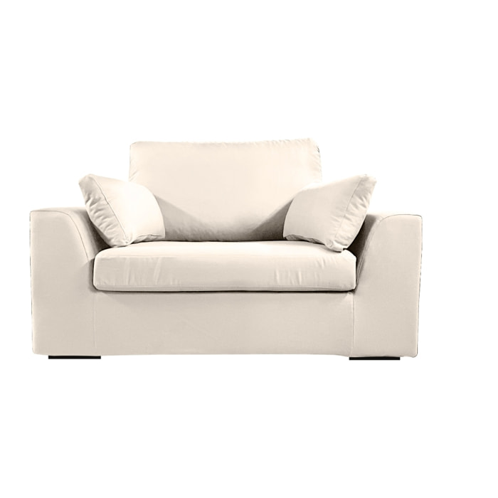 Fauteuil XL TRESSIN 145 cm fixe tissu coton Écru - 100% déhoussable - Fab. France