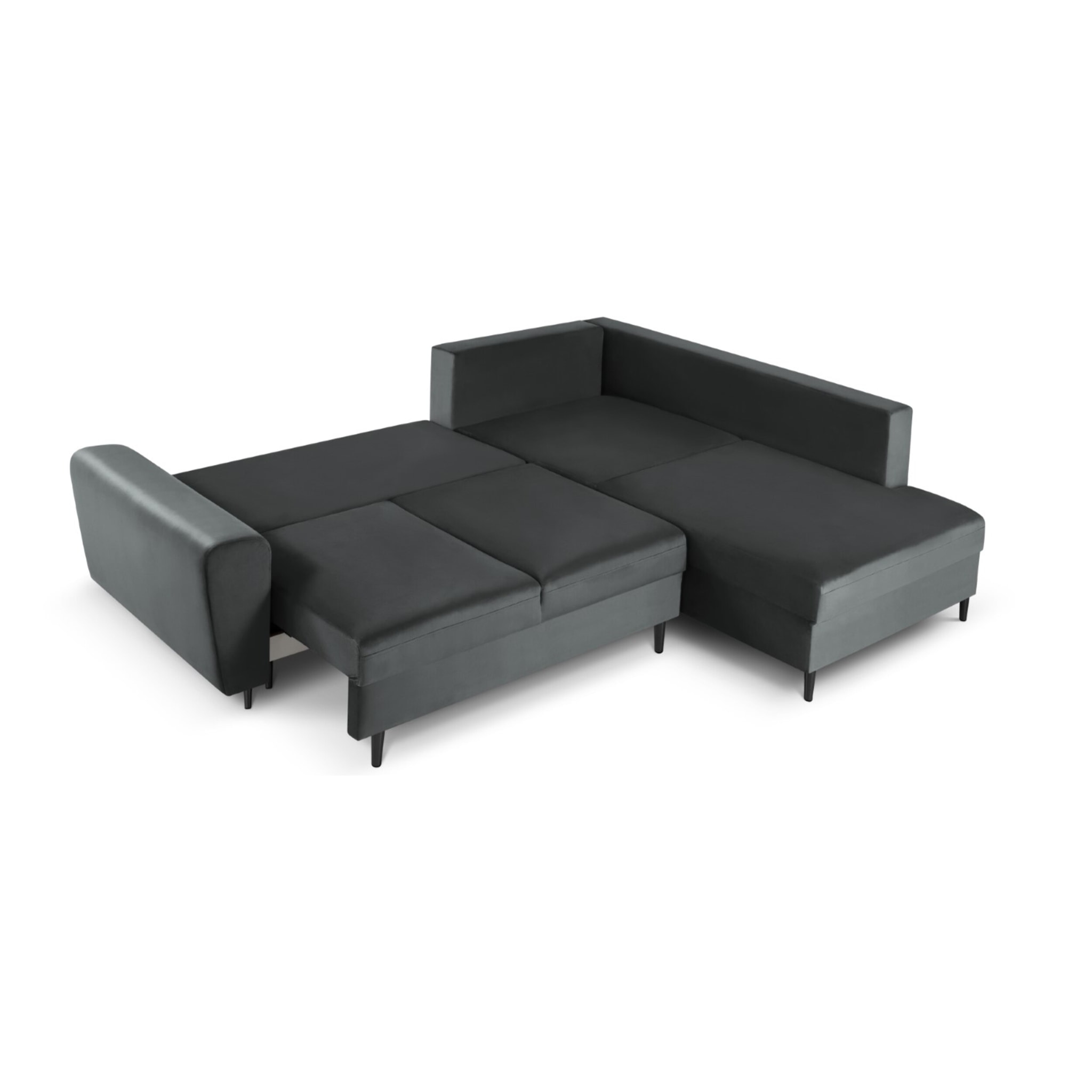 Canapé d'angle droit convertible avec coffre de rangement "Kyoto" 5 places en velours gris foncé