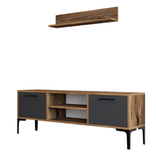 Meuble TV en bois "Riga" - 140 x 30 x 48 cm - NoyerAnthracite