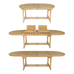 Salon de jardin en teck massif LOMBOK - table ovale extensible - 10 places