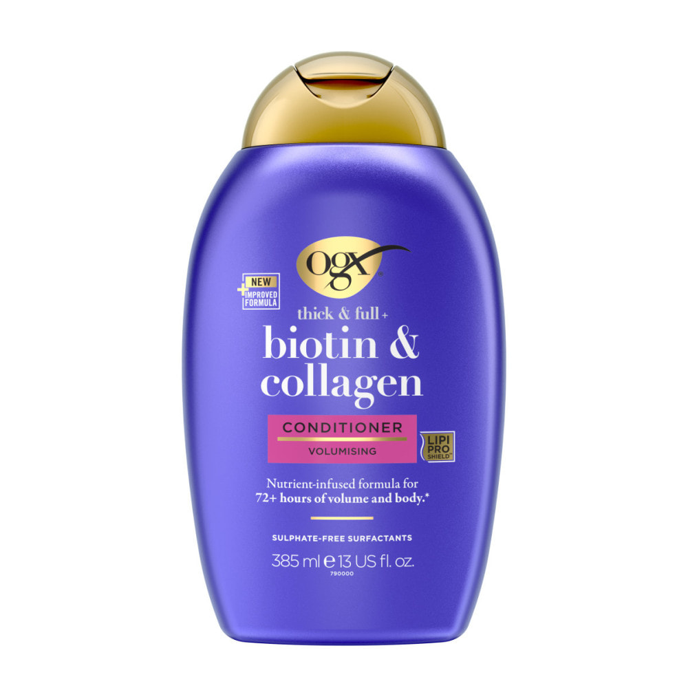 OGX Après-Shampooing Volumateur Biotine & Collagène, 385 ml – Soin capillaire avec formule infusée de nutriments – Sans sulfate
