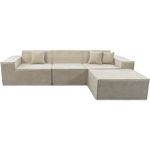 Canapé droit modulable avec ottoman en tissu texturé "Lusso" - 4 places - Beige