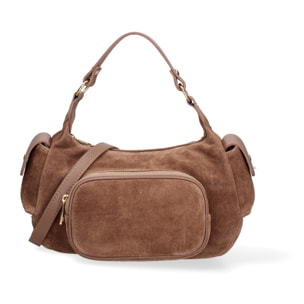 Borsa a spalla da donna Made in Italy - Modello Ardena - Pelle scamosciata - 30.0 x 17.0 x 12.0 cm