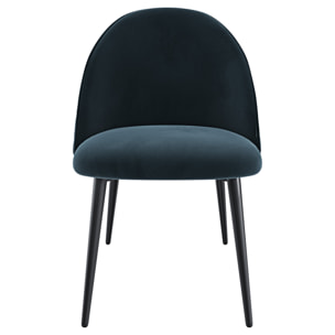 Set di 4 Sedie Imbottite Da Pranzo In Velluto Sedia Gambe In Metallo Nero Schienale Soggiorno Salotto Camera 43 x 47.5 x 80 Cm (Blu)