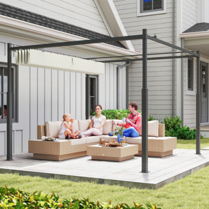 Pérgola de Jardín 3x3 m con Techo Retráctil y Accesorio Magnético, Cenador de Jardín con Protección UV30+, Columnas Metálicas y Ganchos, Pabellón para Patio, Terraza, Exterior, Blanco Crema
