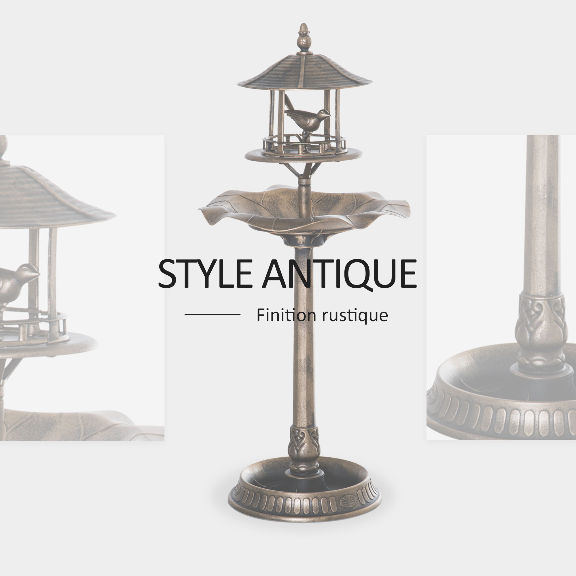 Bain d'oiseaux abreuvoir pour oiseaux jardinière 3 en 1 dim. Ø 50 x 113H cm polypropylène bronze antique