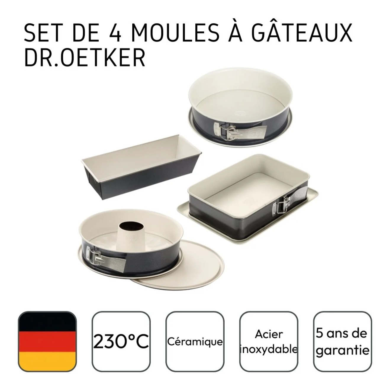 Ensemble de 4 moules à gâteaux de formes différentes de 28 à 32 cm Dr.Oetker Back-Trend