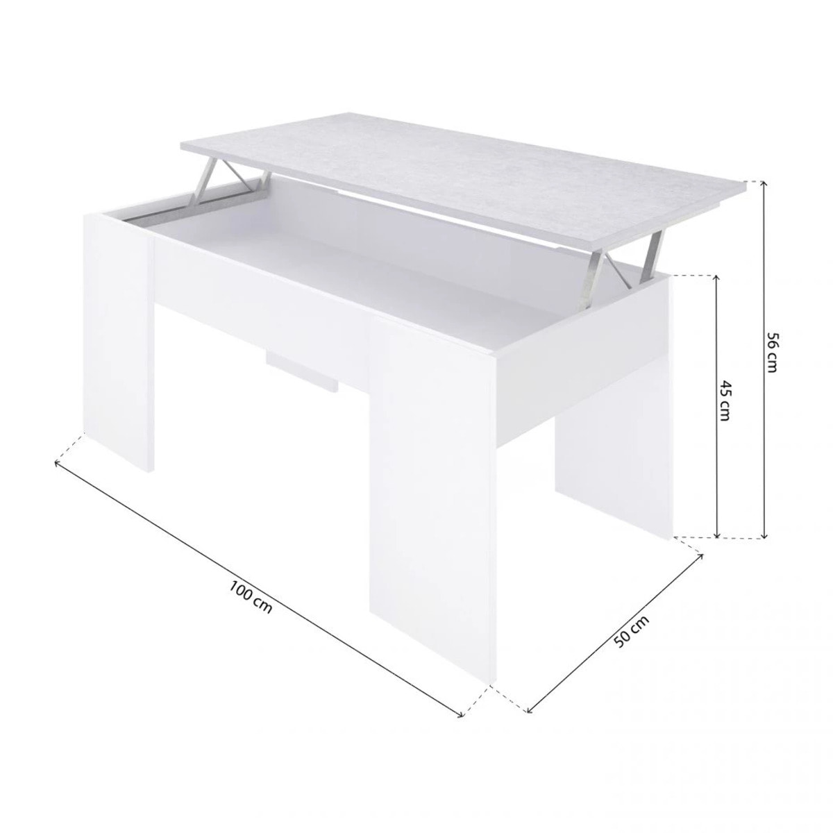 Mesa de centro elevable Vita Blanco Artik (Blanco Mate) - Gris Cemento
