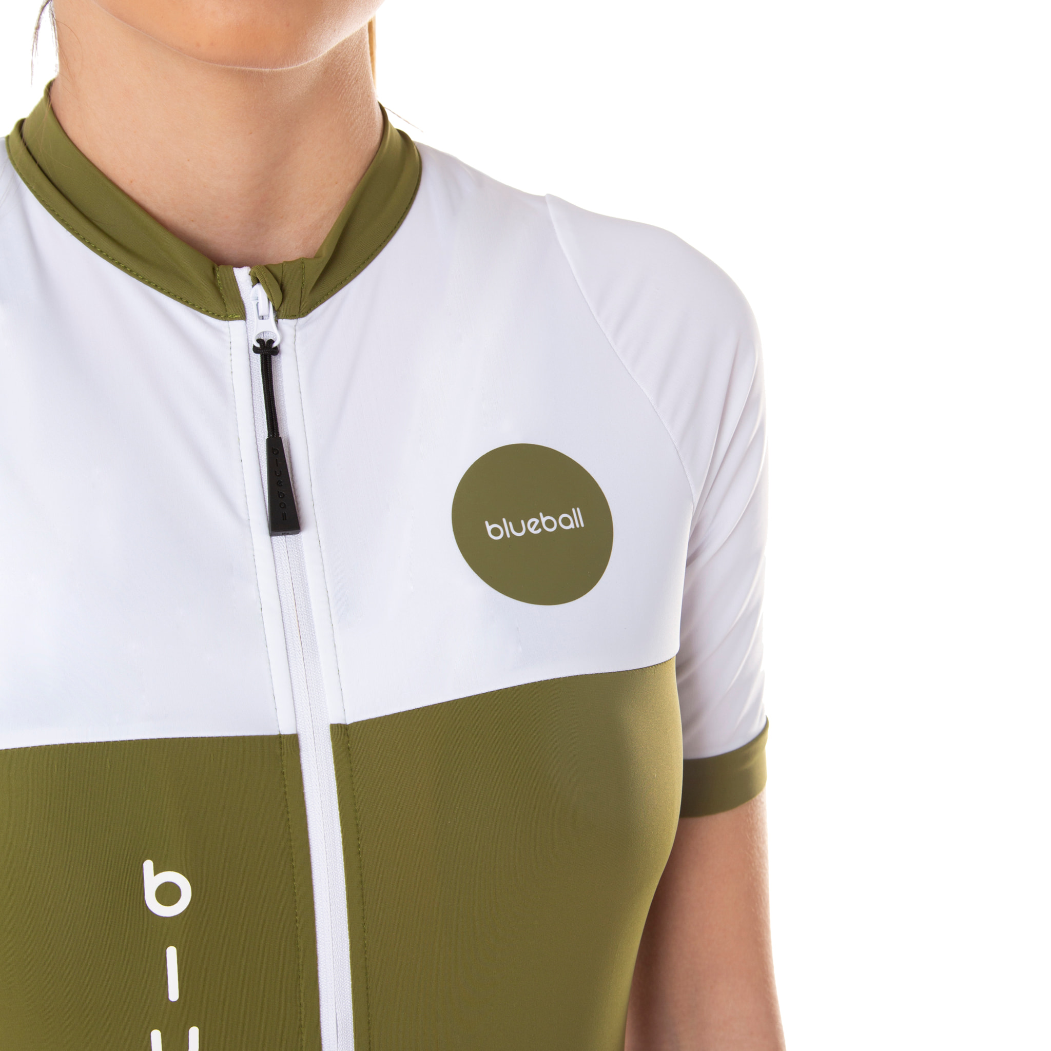 Camiseta ciclista mujer manga corta color kaki y blanco