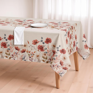 Nappe imprimée anti-taches COQUELICOT NATUREL
