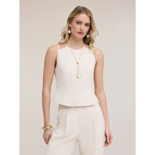 Motivi - Top in crêpe con inserti in tulle - Beige