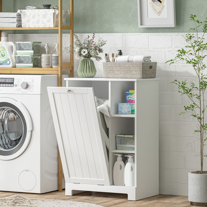 Armario de Baño con Cesto Ropa Sucia Mueble de Baño con Puerta Abatible Estantes Abiertos y Cesta Extraíble 60x38x86 cm Blanco