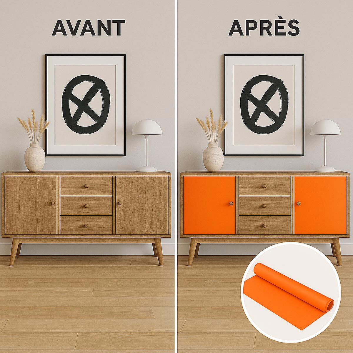 Rouleau adhésif décoratif Vinyle au Mètre - Orange - Sticker Lavable Imperméable Mur Cuisine Meubles