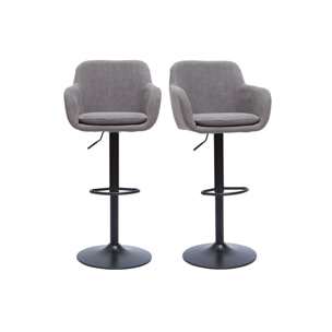 Tabourets de bar réglables tissu effet velours gris et métal (lot de 2) AMIKA