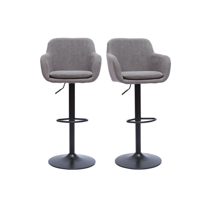 Tabourets de bar réglables tissu effet velours gris et métal (lot de 2) AMIKA