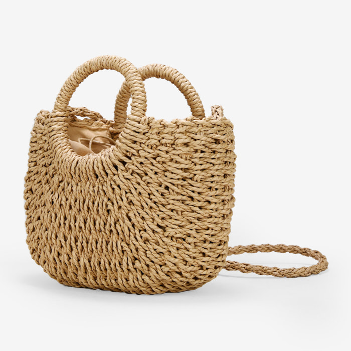 Bolso de esparto marrón tipo canasto