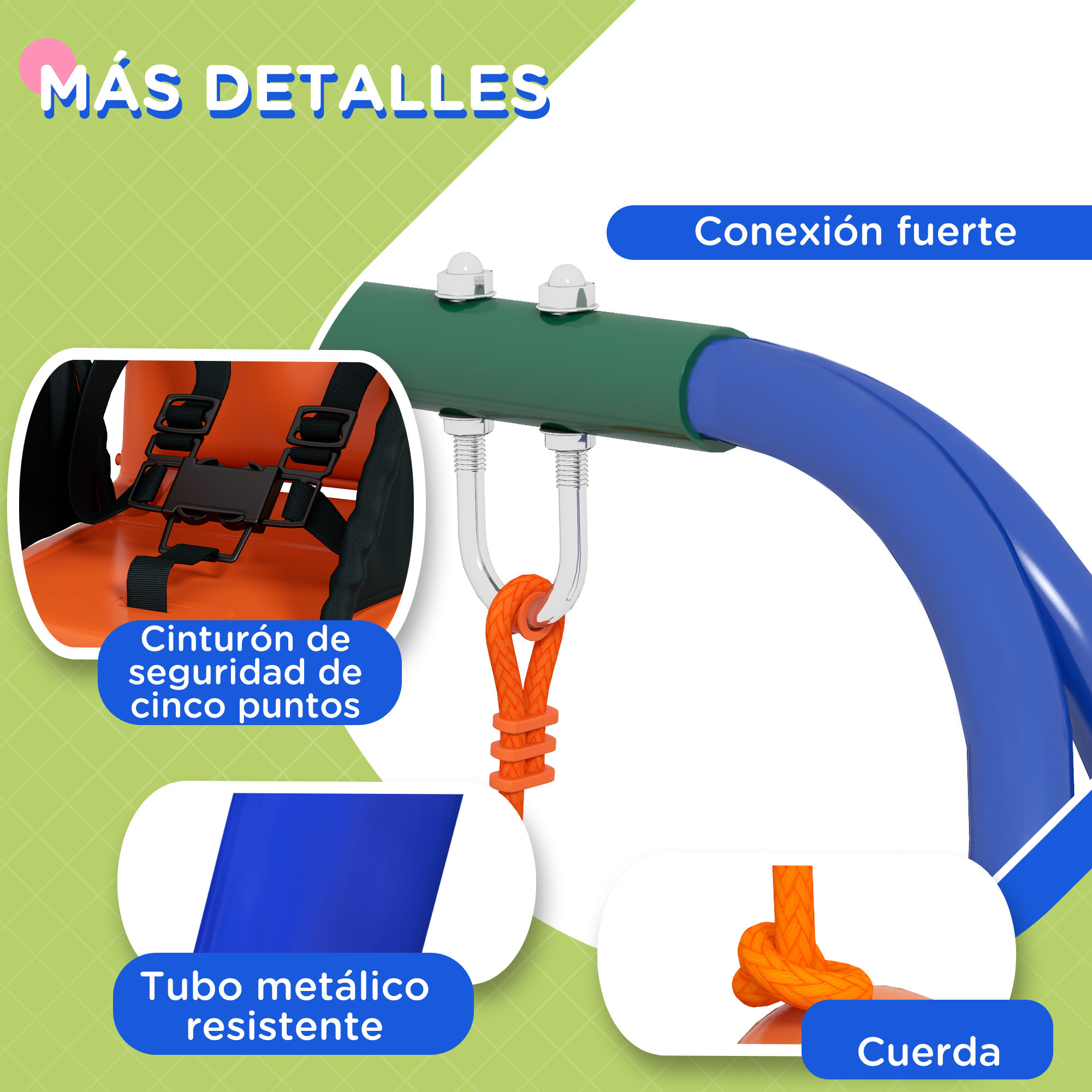 Columpio Infantil 2 en 1 Columpio para Niños y Bebés con 1 Silla para Niños 1 Silla para Bebés y Cinturón de Seguridad para Exterior e Interior Naranja