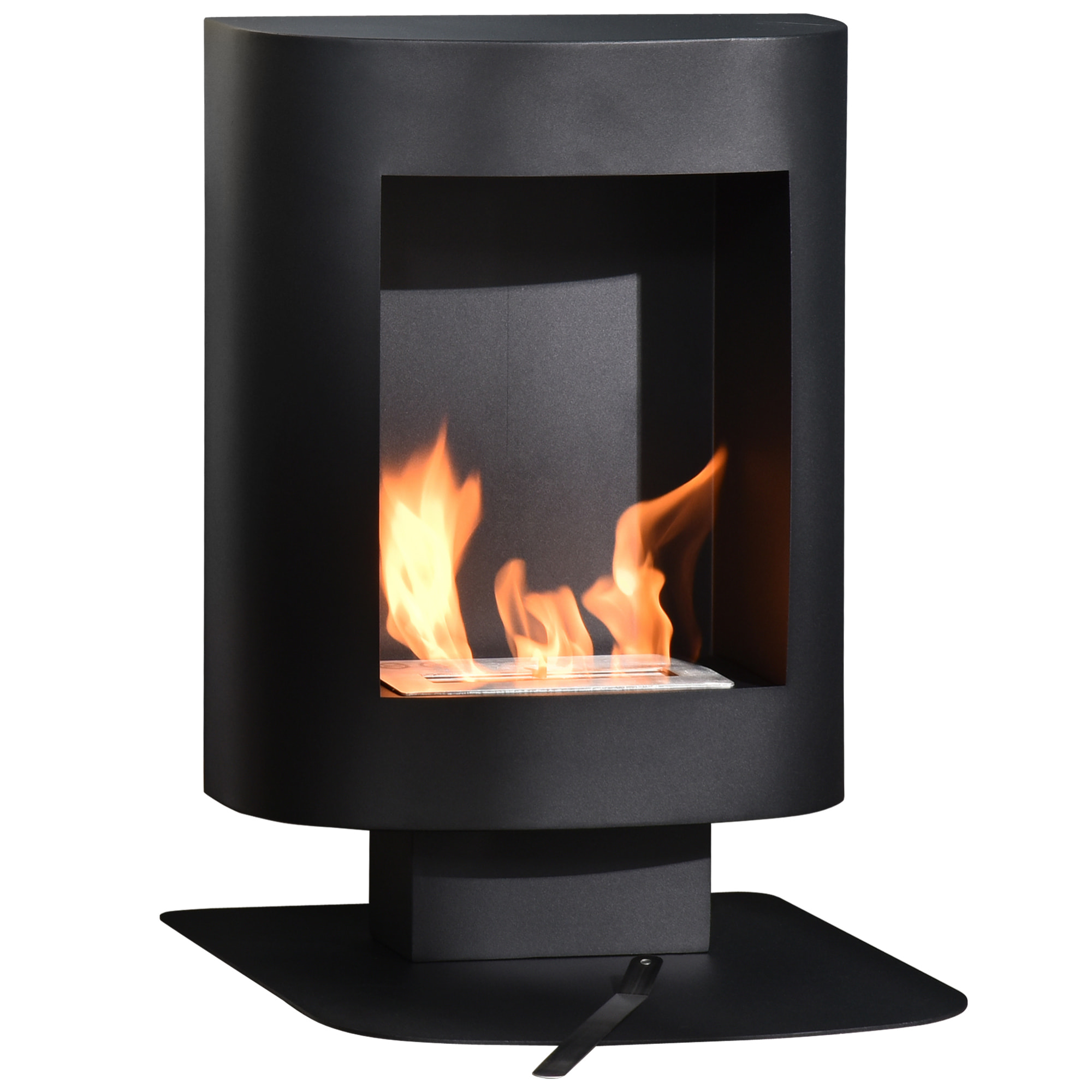 Cheminée bioéthanol sur pied design contemporain - brûleur 1,5 L - contrôle de flamme et manche inclus - acier noir