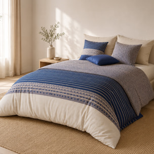 Parure housse de couette 100% percale de coton rayures horizontales - BLEVARIS