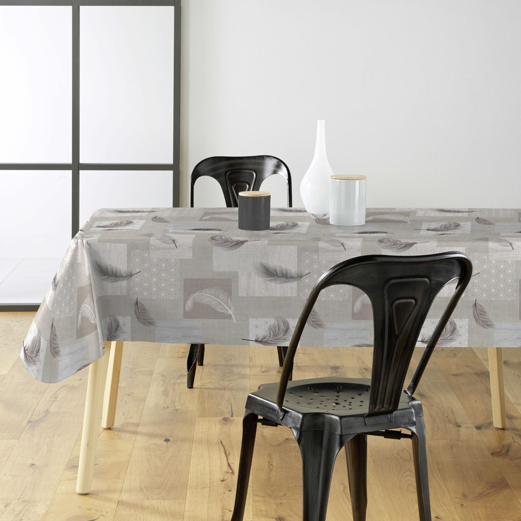 Sous-nappe protectrice imprimée plumes - Gris