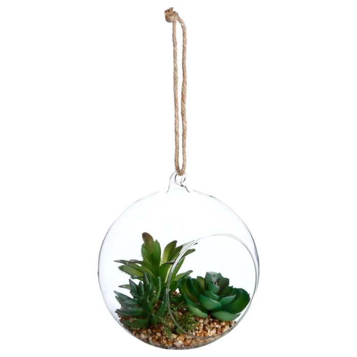 Plante artificielle en boule pot verre H17cm
