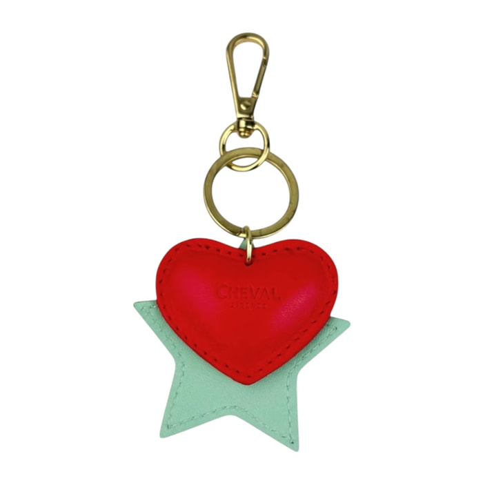 Llavero de corazón rojo Cheval Firenze con estrella verde