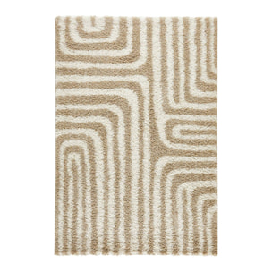 Tapis intérieur shaggy motifs géométriques rectangulaires beige 160 x 230 cm - Queensy
